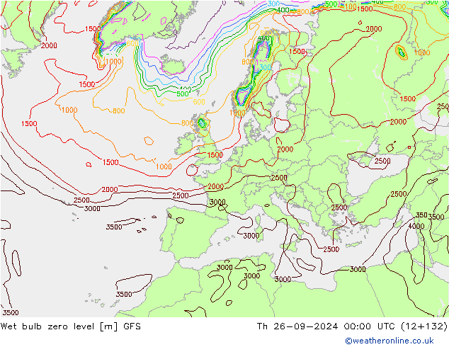 Wet bulb zero level GFS Th 26.09.2024 00 UTC