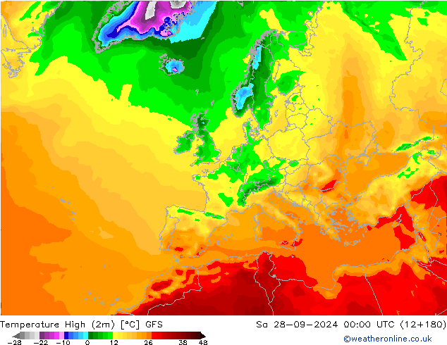 Maksimum Değer (2m) GFS Cts 28.09.2024 00 UTC