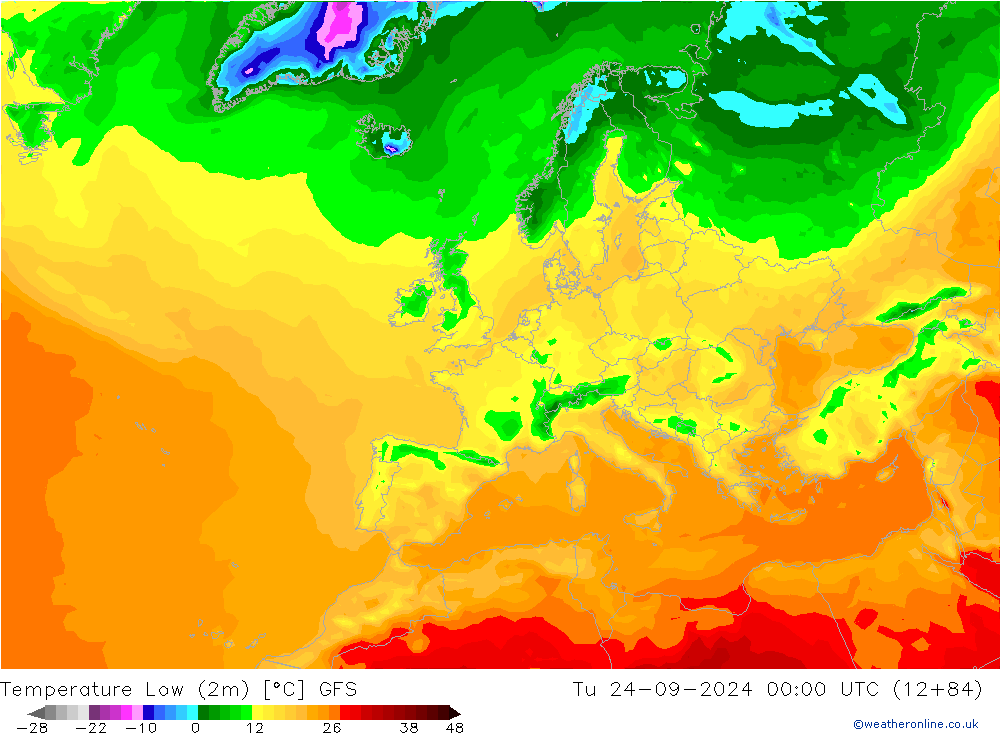 température 2m min GFS mar 24.09.2024 00 UTC