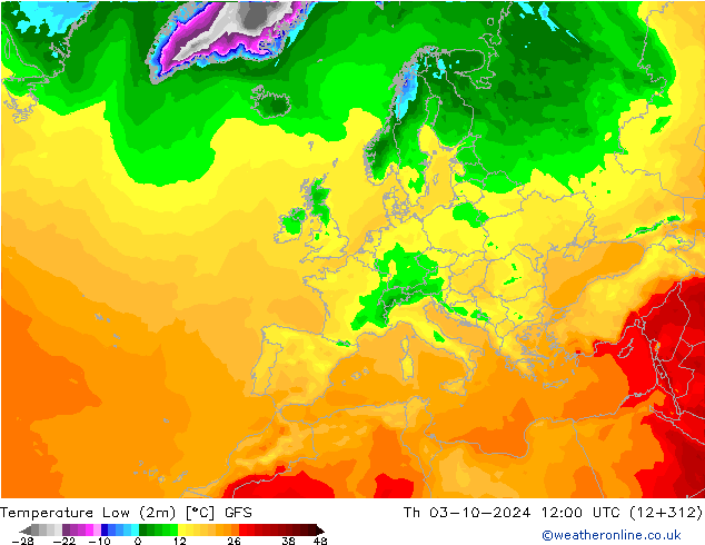 Темпер. мин. (2т) GFS чт 03.10.2024 12 UTC