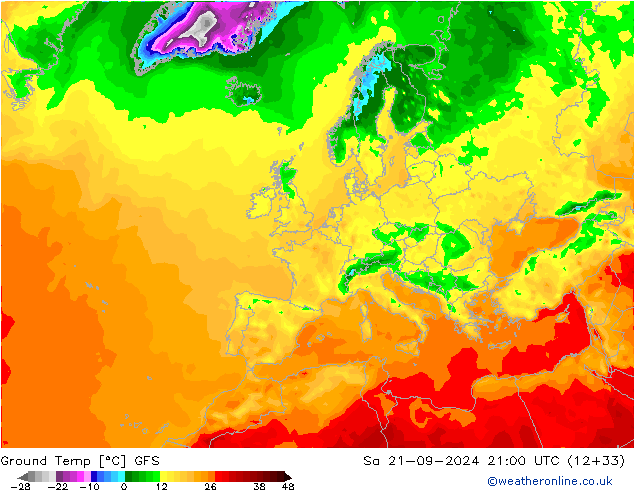 Teplota půdy GFS So 21.09.2024 21 UTC