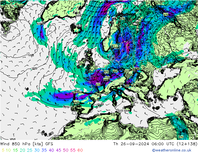 Vento 850 hPa GFS Qui 26.09.2024 06 UTC