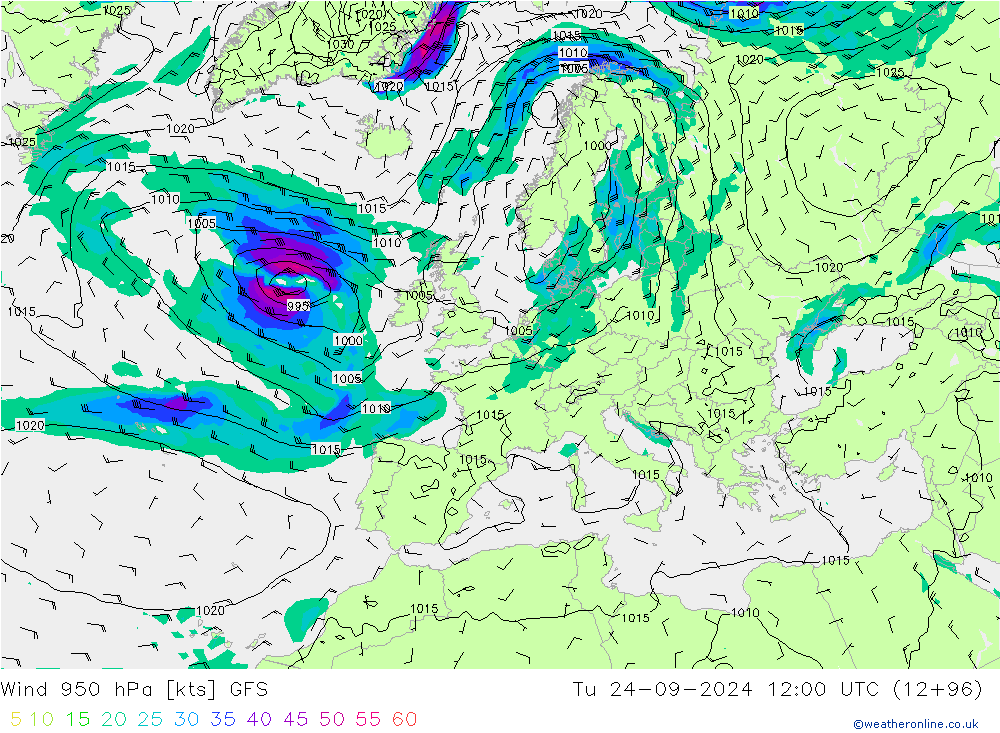 Wind 950 hPa GFS di 24.09.2024 12 UTC