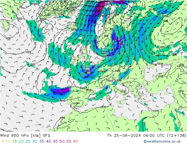 Wind 950 hPa GFS Th 26.09.2024 06 UTC