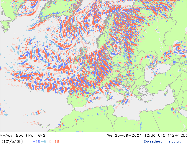 V-Adv. 850 hPa GFS  25.09.2024 12 UTC