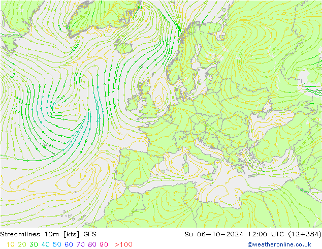 Linea di flusso 10m GFS dom 06.10.2024 12 UTC