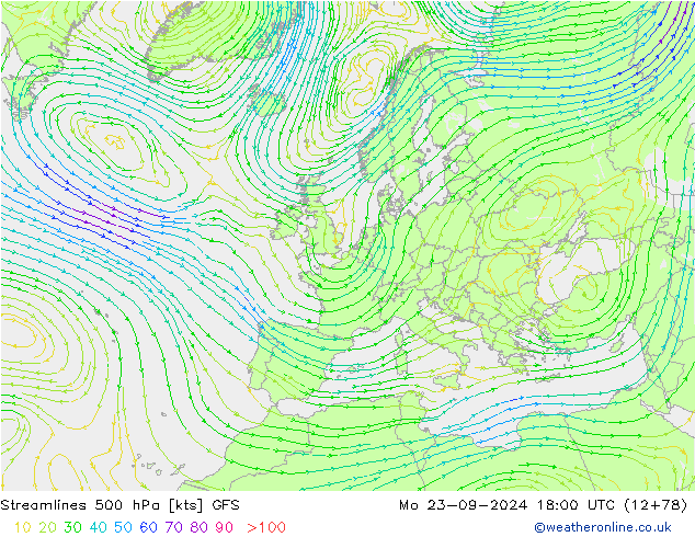 Streamlines 500 hPa GFS Mo 23.09.2024 18 UTC