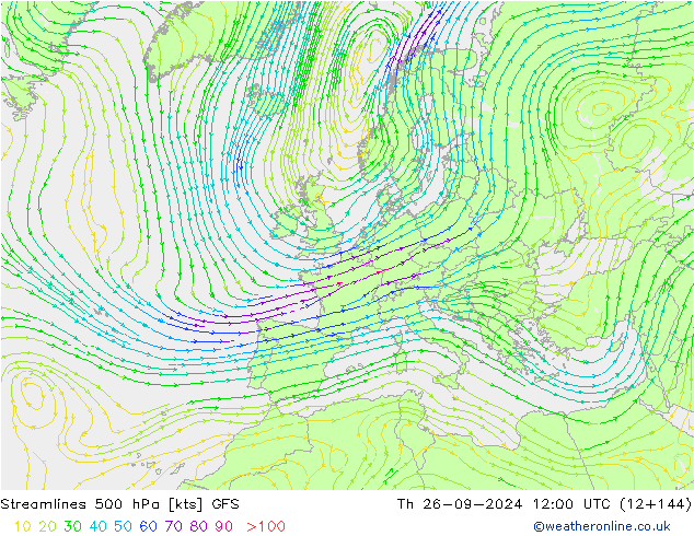 Streamlines 500 hPa GFS Th 26.09.2024 12 UTC