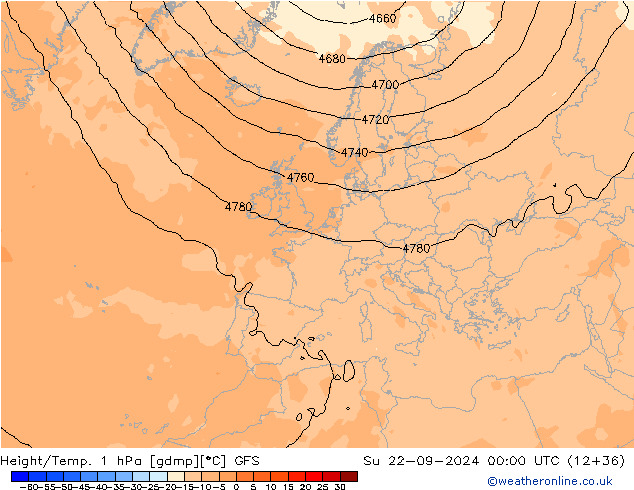 Yükseklik/Sıc. 1 hPa GFS Paz 22.09.2024 00 UTC