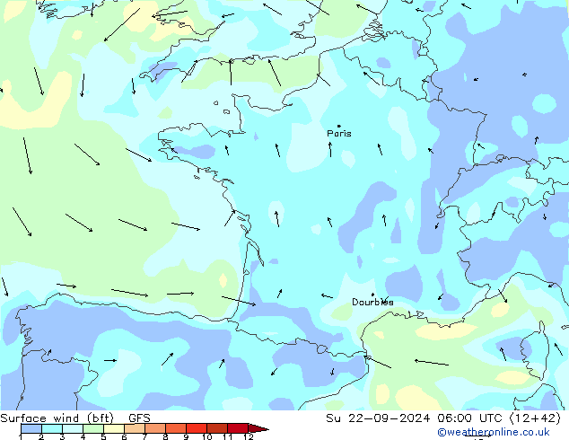 Bodenwind (bft) GFS September 2024