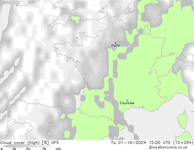 Bewolking (Hoog) GFS di 01.10.2024 12 UTC