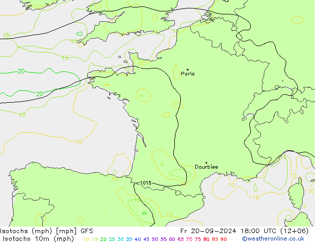 Isotachs (mph) GFS Pá 20.09.2024 18 UTC