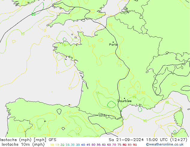 Isotachs (mph) GFS sab 21.09.2024 15 UTC