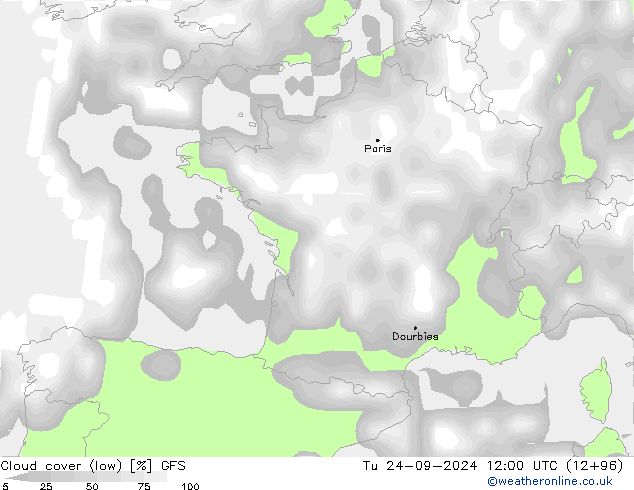 Bulutlar (düşük) GFS Sa 24.09.2024 12 UTC