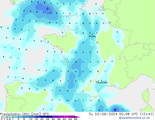 Precipitación (6h) GFS dom 22.09.2024 06 UTC