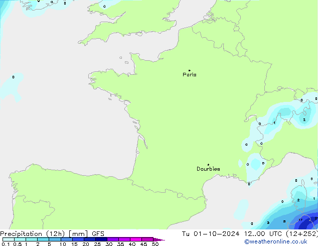 Precipitação (12h) GFS Ter 01.10.2024 00 UTC