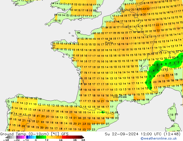 temp. mín./solo (0-10cm) GFS Dom 22.09.2024 12 UTC