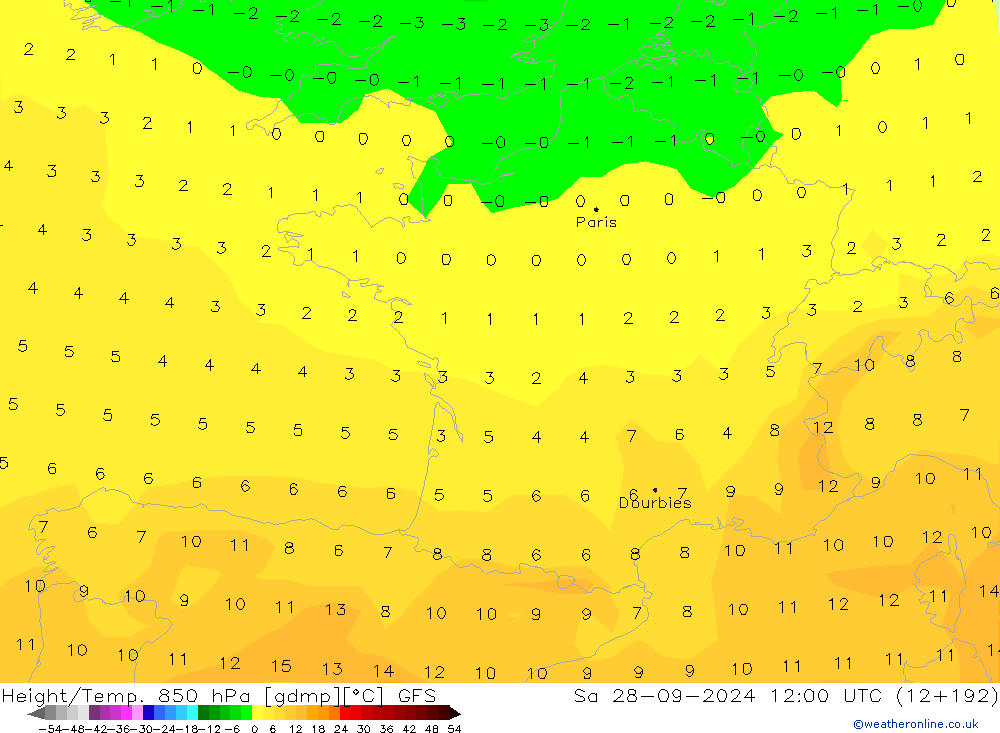 Z500/Rain (+SLP)/Z850 GFS sab 28.09.2024 12 UTC