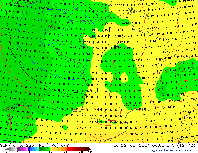 SLP/Temp. 850 hPa GFS So 22.09.2024 06 UTC