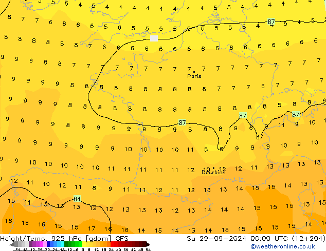 Height/Temp. 925 hPa GFS Su 29.09.2024 00 UTC