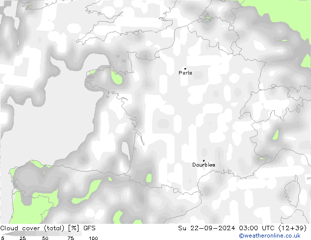 Nubes (total) GFS dom 22.09.2024 03 UTC