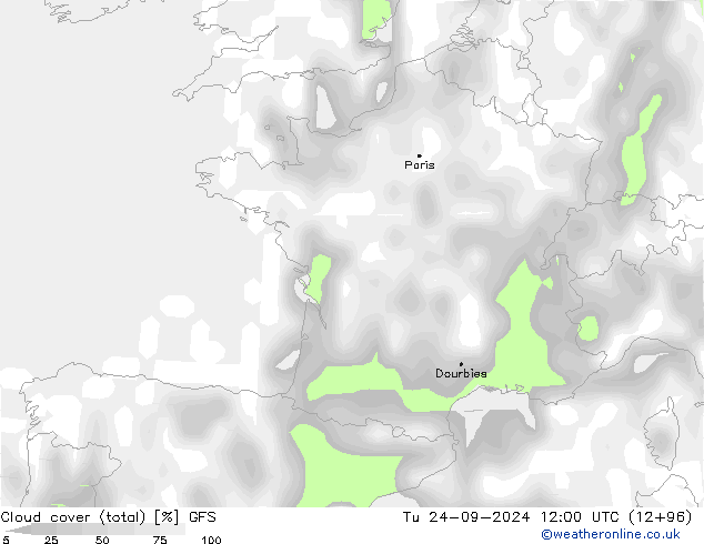 Bulutlar (toplam) GFS Sa 24.09.2024 12 UTC