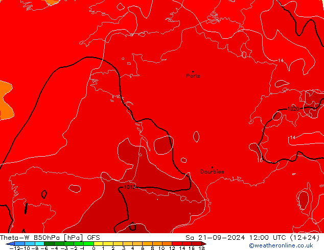 Theta-W 850hPa GFS Sa 21.09.2024 12 UTC