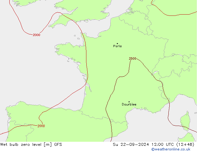 Wet bulb zero level GFS Su 22.09.2024 12 UTC