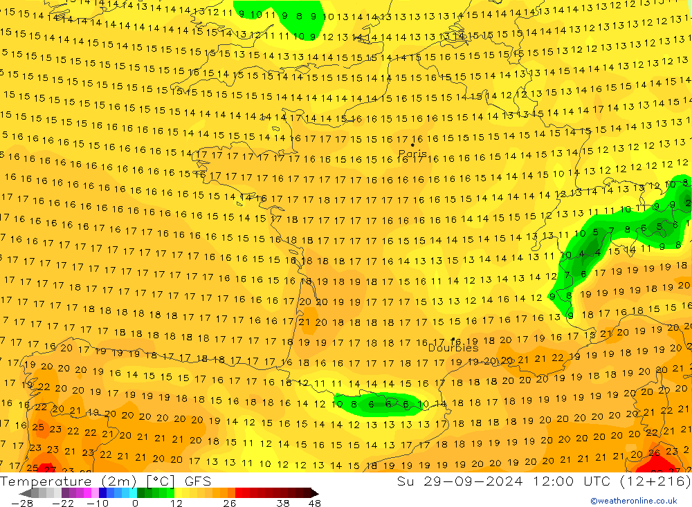 Temperaturkarte (2m) GFS So 29.09.2024 12 UTC