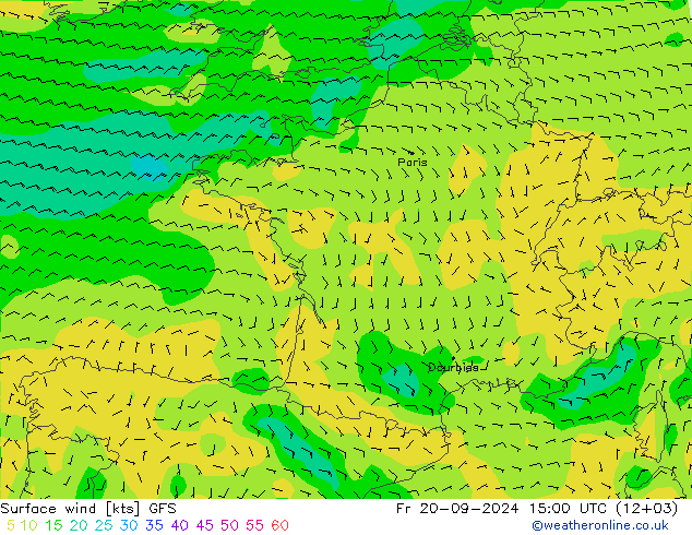 Surface wind GFS Fr 20.09.2024 15 UTC