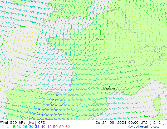 Wind 500 hPa GFS Sa 21.09.2024 09 UTC