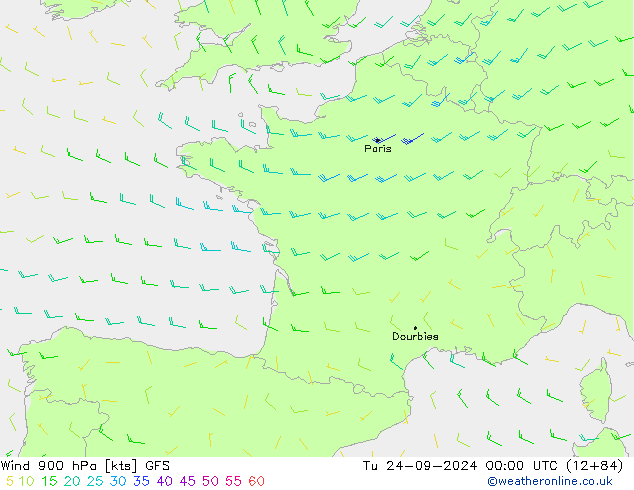 Rüzgar 900 hPa GFS Sa 24.09.2024 00 UTC