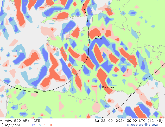 V-Adv. 500 гПа GFS Вс 22.09.2024 09 UTC