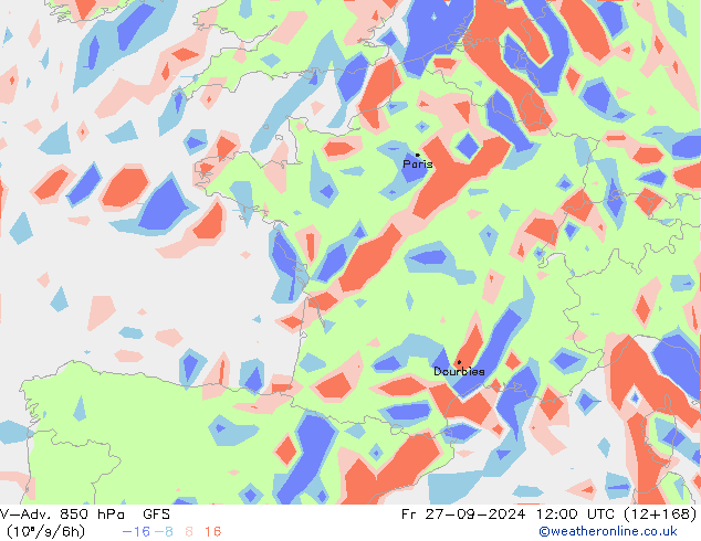 V-Adv. 850 hPa GFS ven 27.09.2024 12 UTC