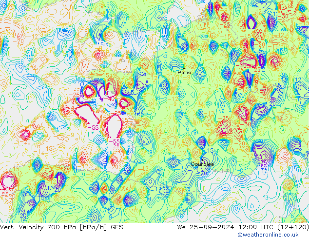 Vert. Velocity 700 гПа GFS ср 25.09.2024 12 UTC