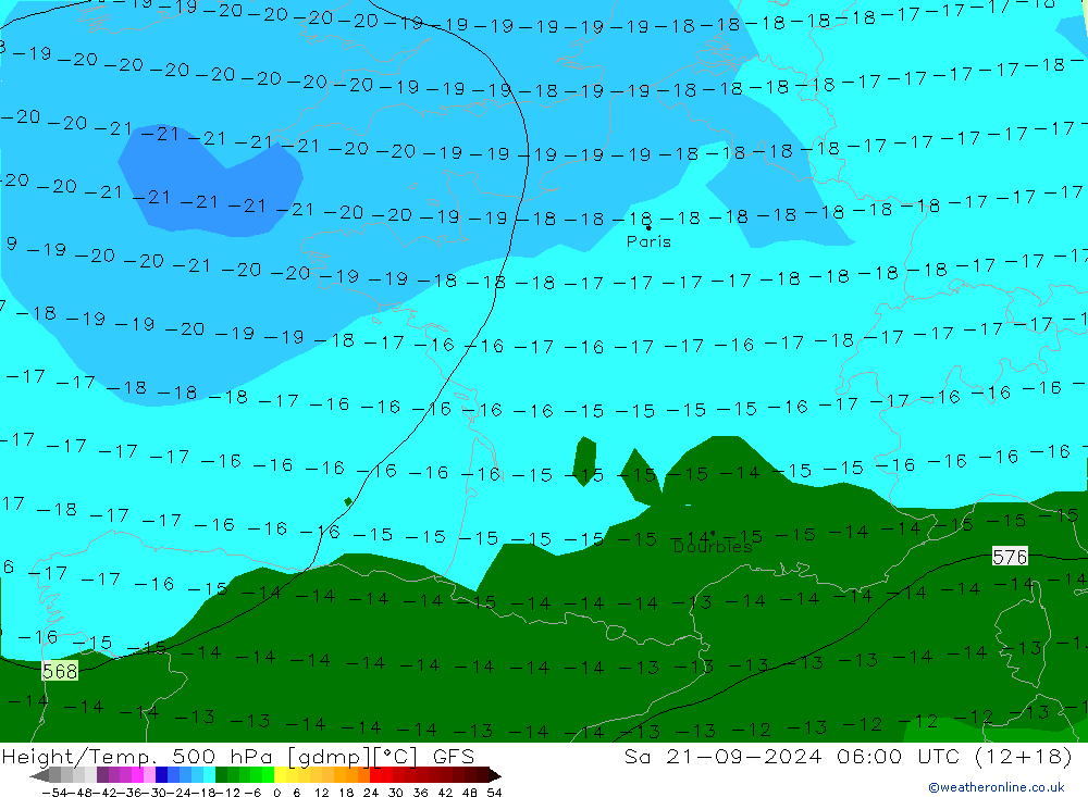 Height/Temp. 500 hPa GFS So 21.09.2024 06 UTC