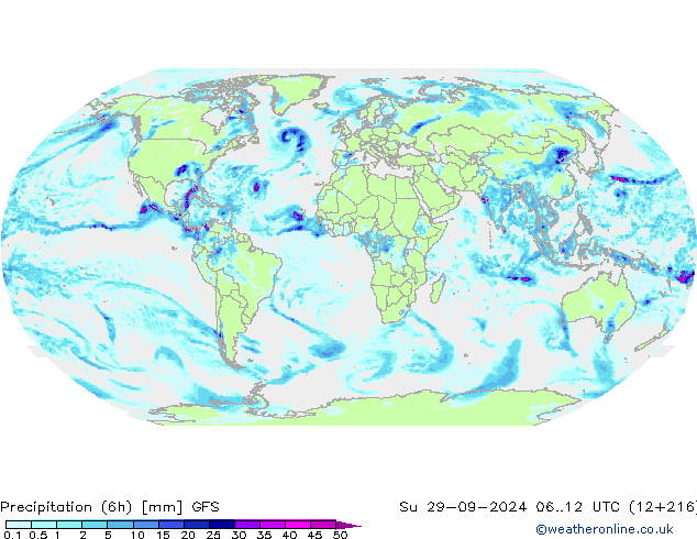 Totale neerslag (6h) GFS zo 29.09.2024 12 UTC