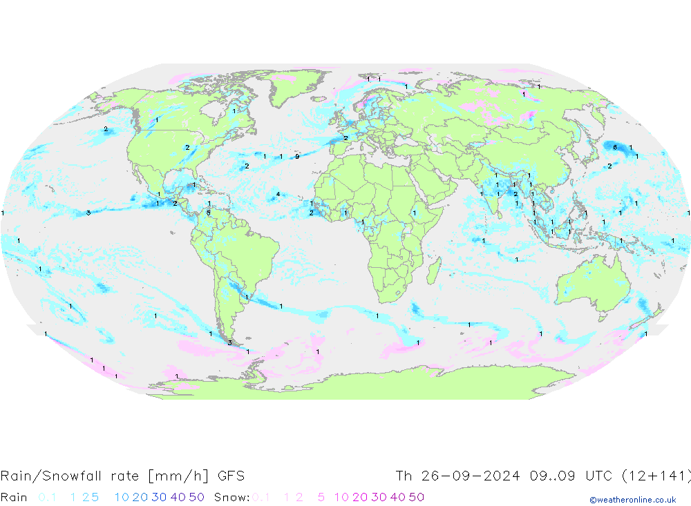 Rain/Snowfall rate GFS  26.09.2024 09 UTC