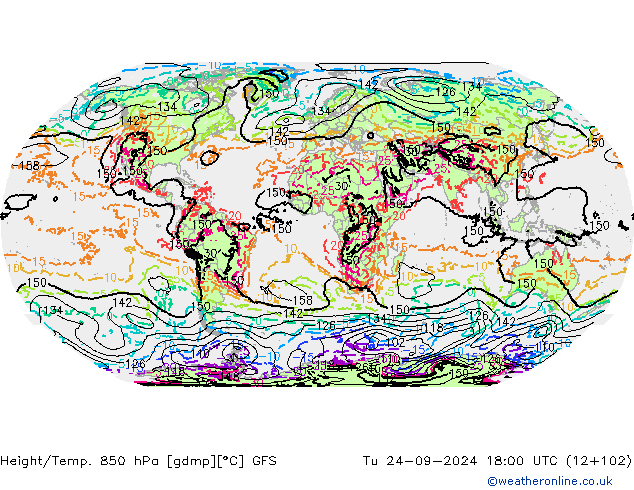 Z500/Rain (+SLP)/Z850 GFS wto. 24.09.2024 18 UTC