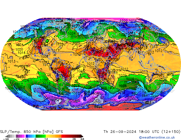 SLP/Temp. 850 hPa GFS Th 26.09.2024 18 UTC