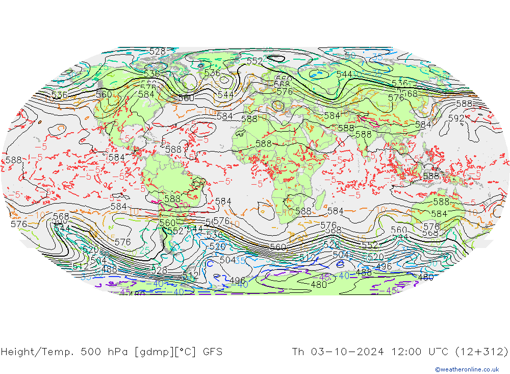 Height/Temp. 500 hPa GFS gio 03.10.2024 12 UTC