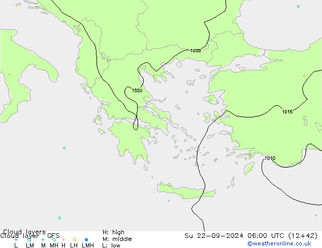 Cloud layer GFS Вс 22.09.2024 06 UTC