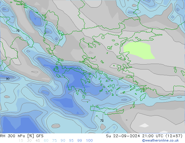 RH 300 hPa GFS  22.09.2024 21 UTC