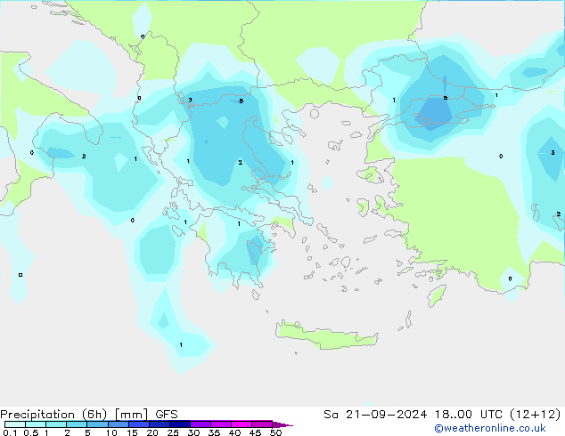 Precipitation (6h) GFS So 21.09.2024 00 UTC