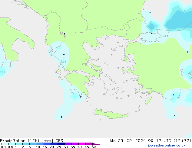 Precipitation (12h) GFS Mo 23.09.2024 12 UTC