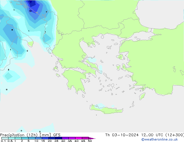 Precipitation (12h) GFS Čt 03.10.2024 00 UTC