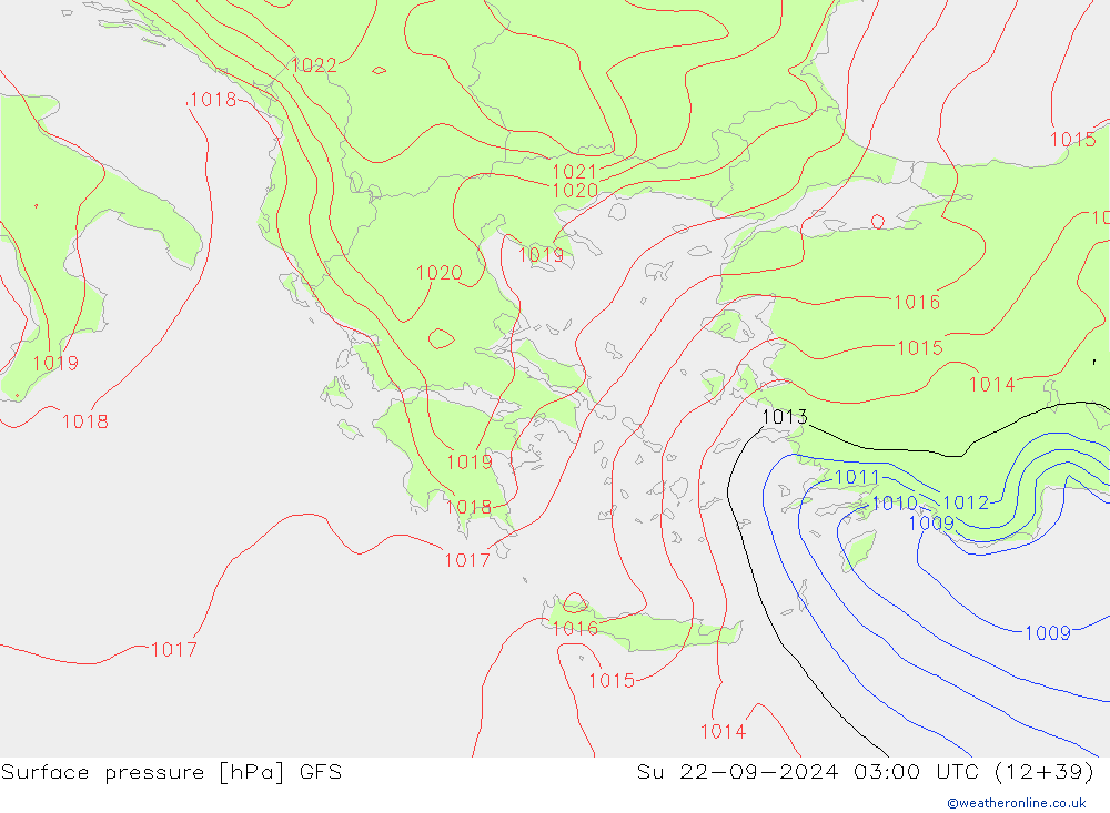 Surface pressure GFS Su 22.09.2024 03 UTC