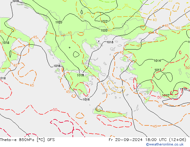 Theta-e 850hPa GFS vie 20.09.2024 18 UTC