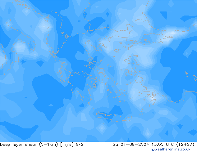 Deep layer shear (0-1km) GFS za 21.09.2024 15 UTC