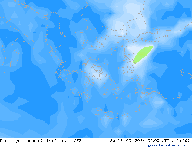 Deep layer shear (0-1km) GFS Paz 22.09.2024 03 UTC